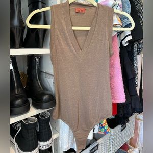 Alix NYC Gold with slight sparkle v-neck bodysuit